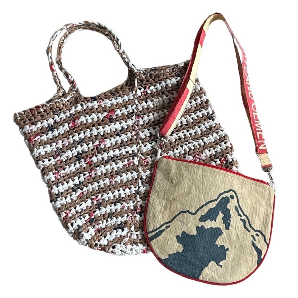 Eco Bag Lot Crochet Plarn Tote Mountain Cement Crossbody Sustainable Earthy